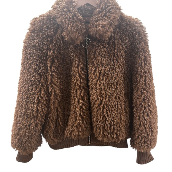 Zara TRF Brown Sherpa faux fur bomber jacket Size XS / Y2K - Picture 3 of 4